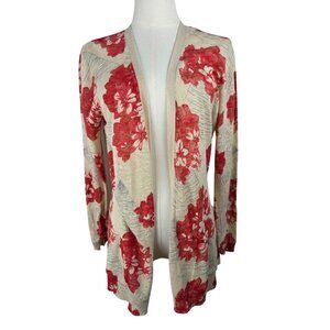 Anthropologie Guinevere Dwarf Quince Floral Open Cardigan Large Sweater Red